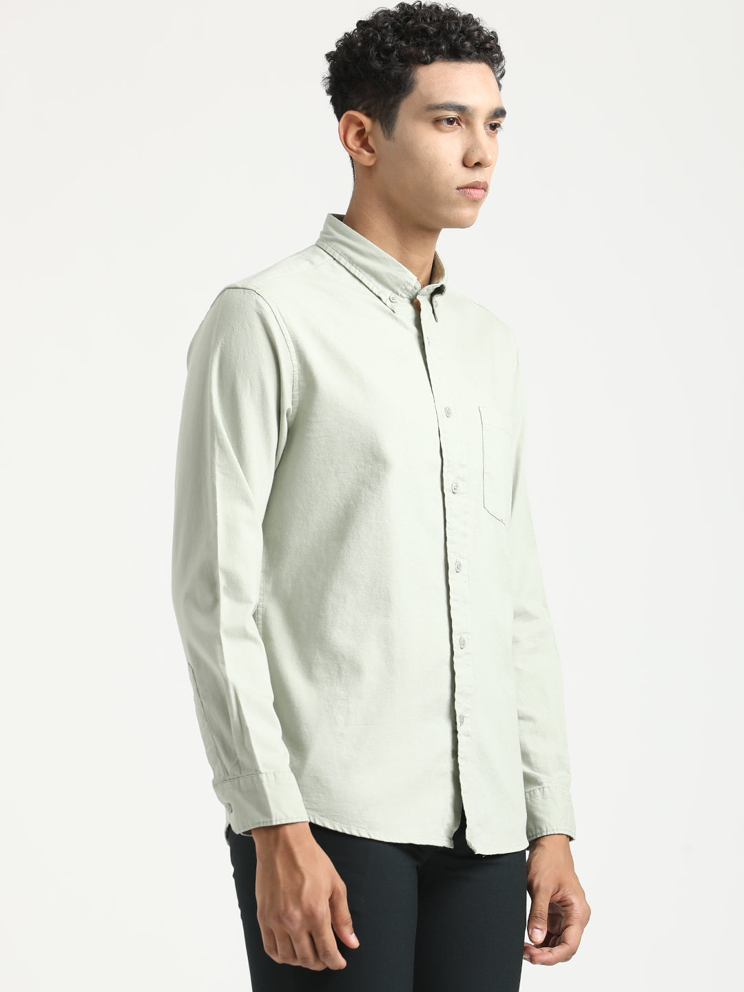 Men Oxford Cotton Shirt with Button-Down Collar