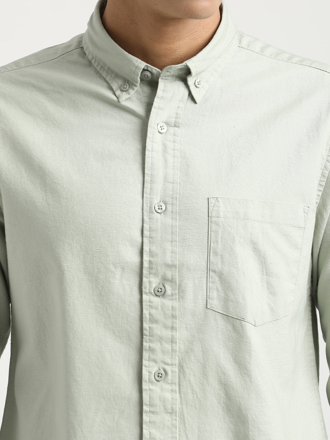Men Oxford Cotton Shirt with Button-Down Collar
