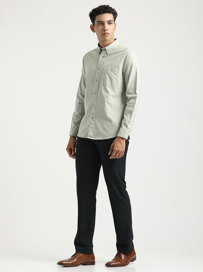 Men Oxford Cotton Shirt with Button-Down Collar
