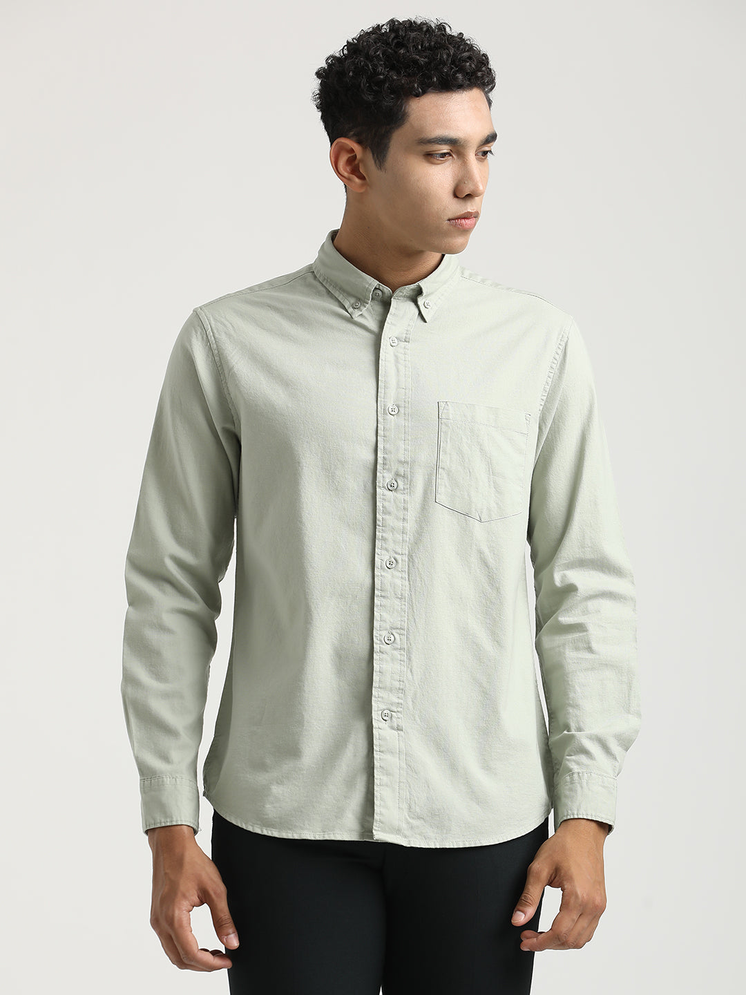 Men Oxford Cotton Shirt with Button-Down Collar