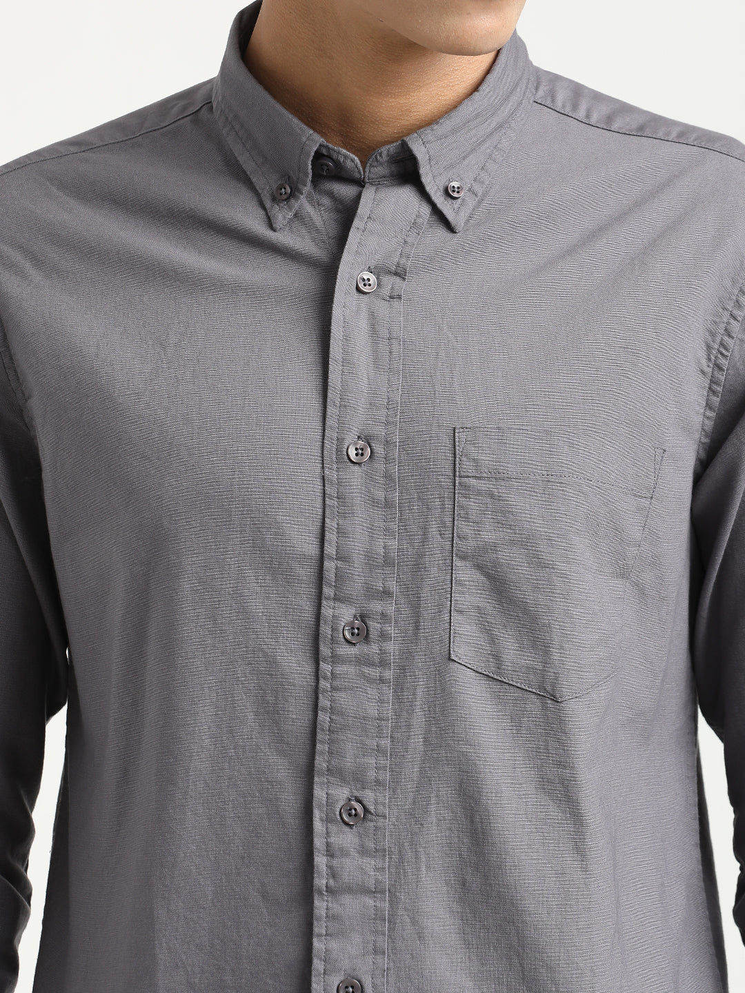 Men Oxford Cotton Shirt with Button-Down Collar