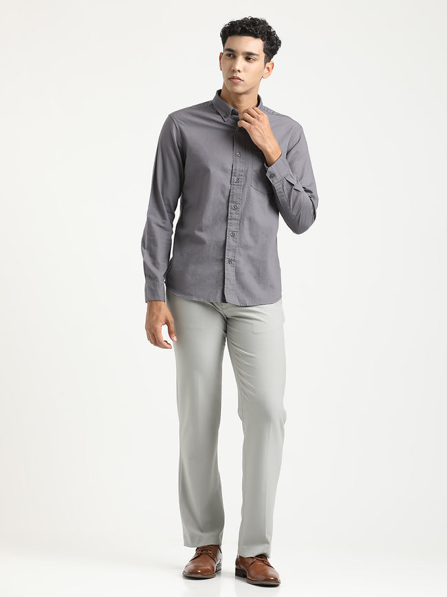 Men Oxford Cotton Shirt with Button-Down Collar