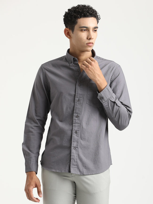 Men Oxford Cotton Shirt with Button-Down Collar