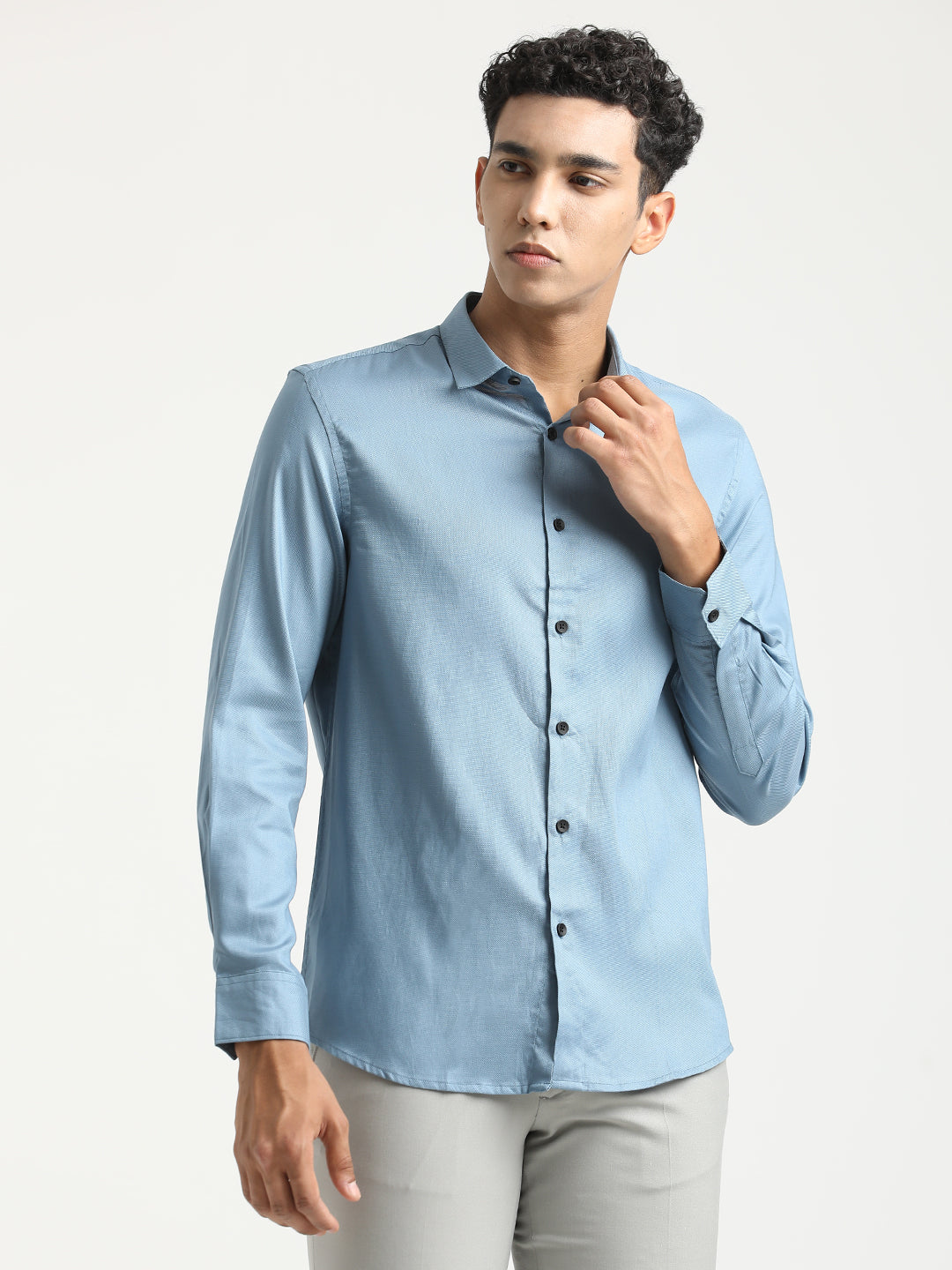 Men Textured Cotton Shirt with Dobby Weave