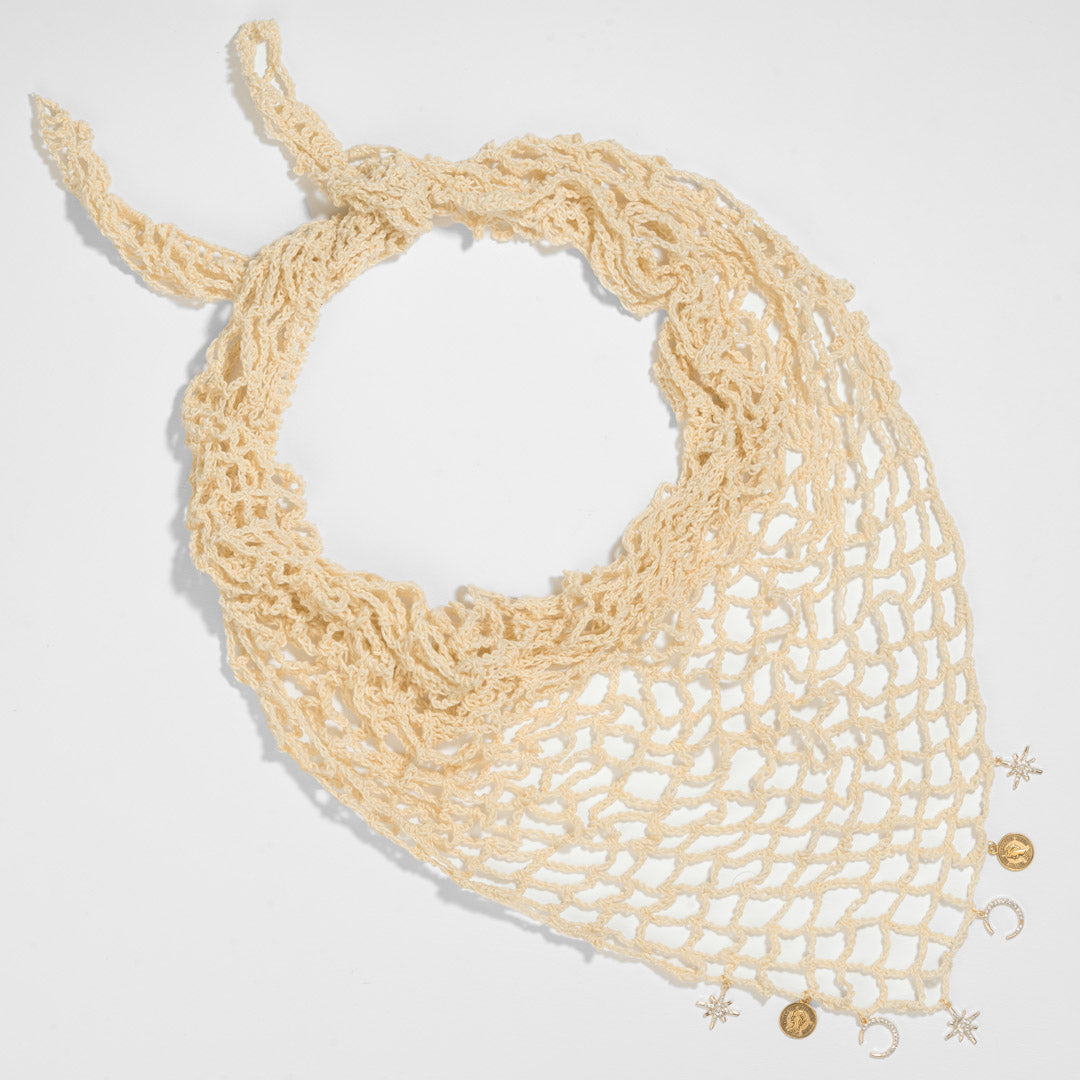 Off-white Bohemian Crochet Headscarf with Celestial Charms