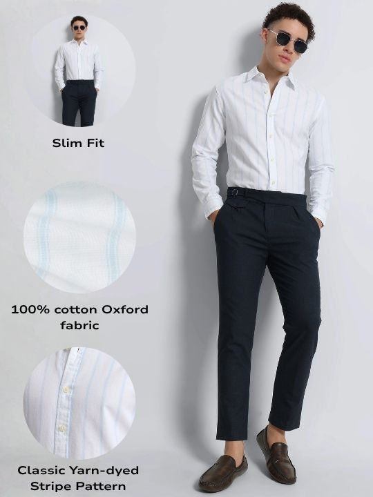 Men White Classic Striped Cotton Shirt