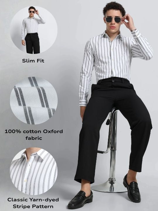 Men White Classic Striped Cotton Shirt