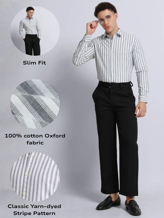 Men Black Classic Striped Cotton Shirt