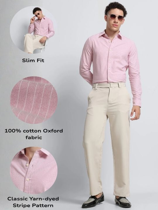 Men Pink Striped Cotton Shirt