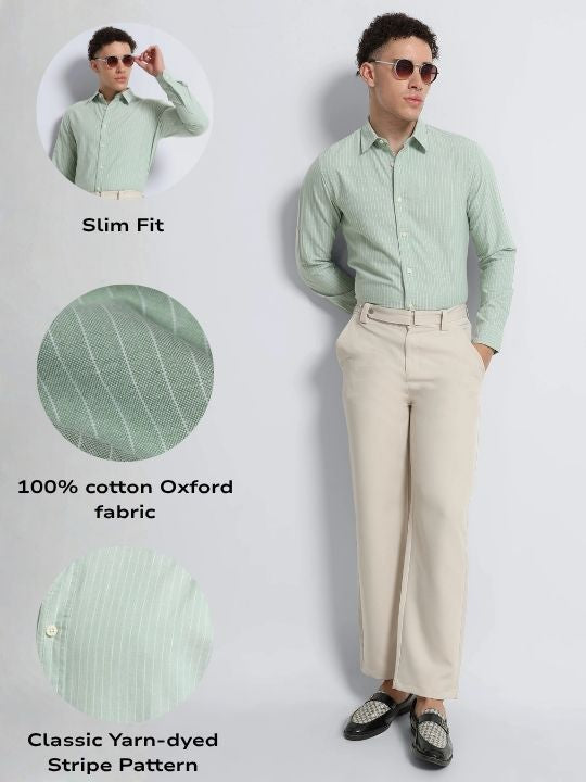 Men Green Striped Cotton Shirt