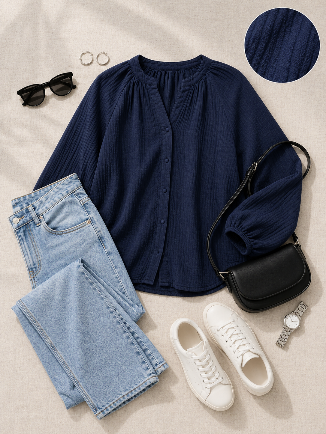 Women Black Balloon Sleeve Relaxed Shirt