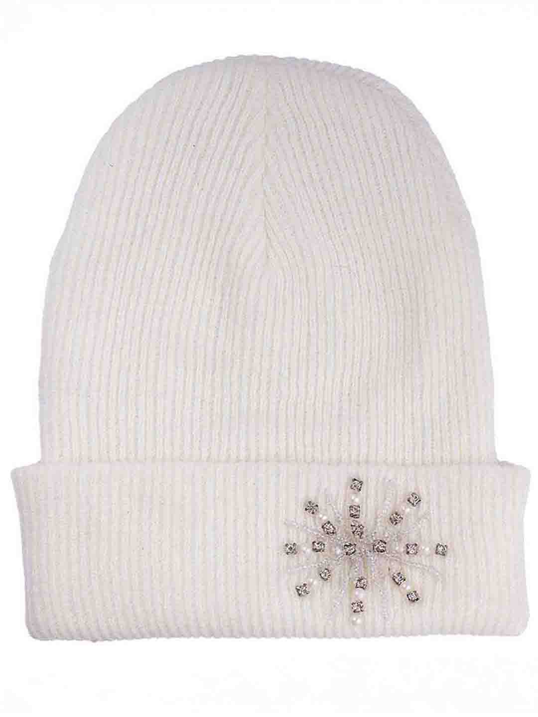 White Beanie with Pearls & Crystals