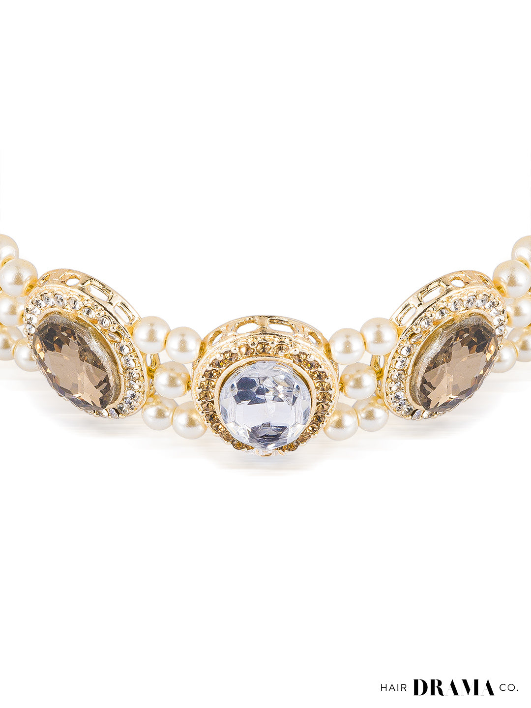 Women Gold Hair Band With Pearls And Crystals