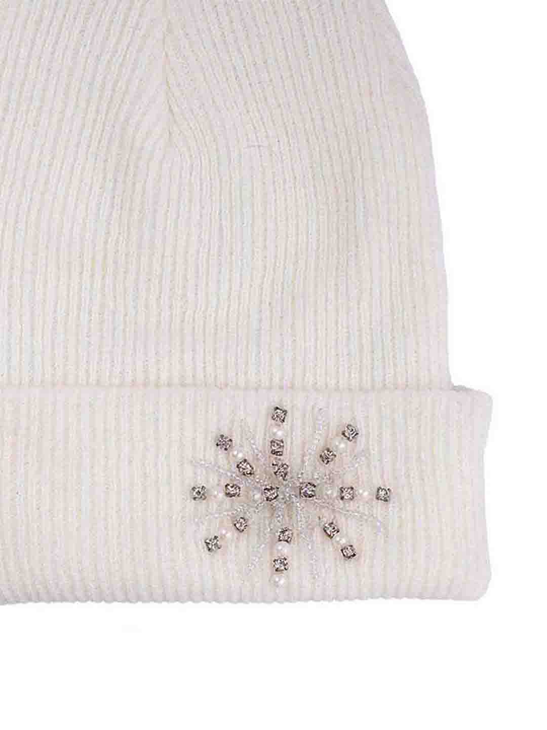 White Beanie with Pearls & Crystals