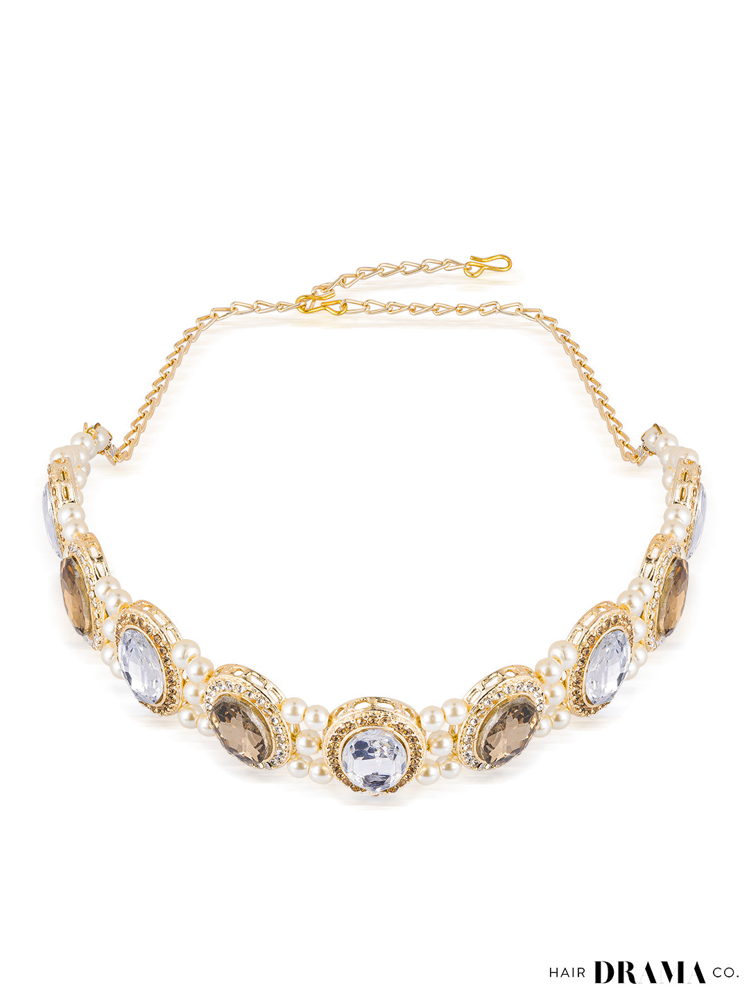 Women Gold Hair Band With Pearls And Crystals