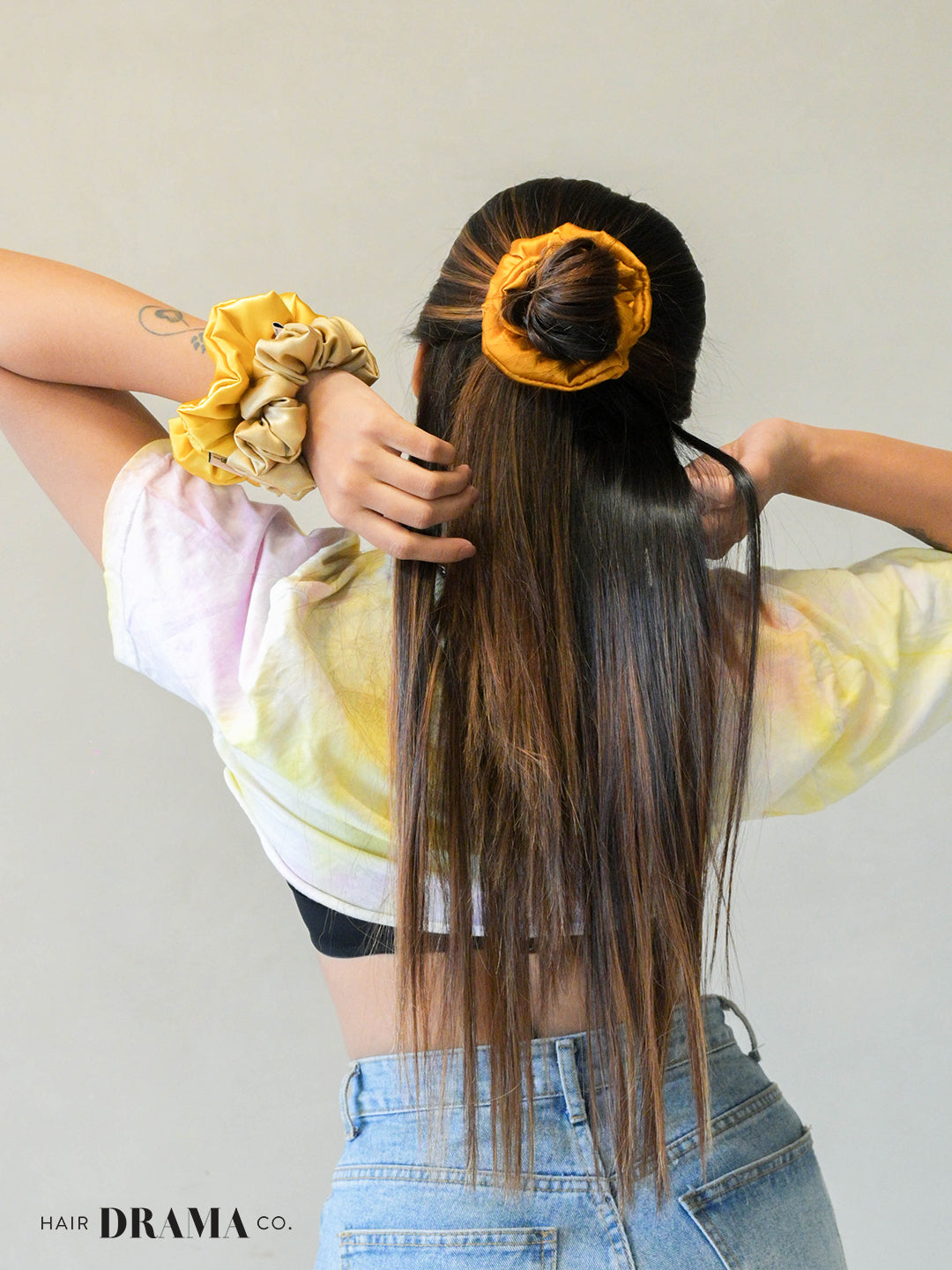 Shades Of Tan Satin Scrunchies Set Of 3
