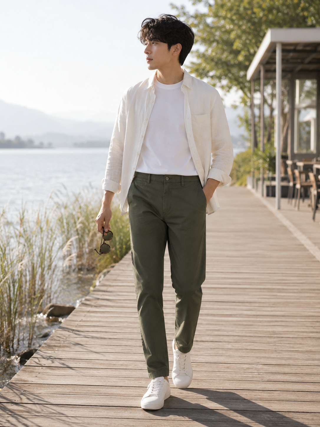 Men Olive Tailored Stretchable Chinos