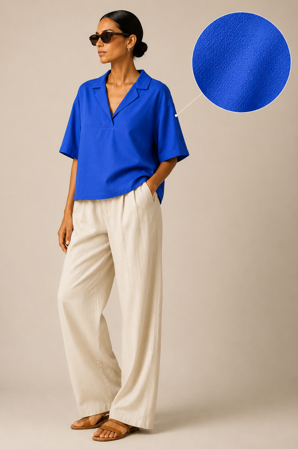 Women Blue Resort Collar Top