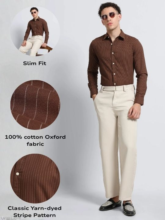 Men Brown Striped Cotton Shirt