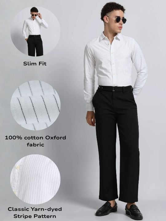 Men White Striped Cotton Shirt