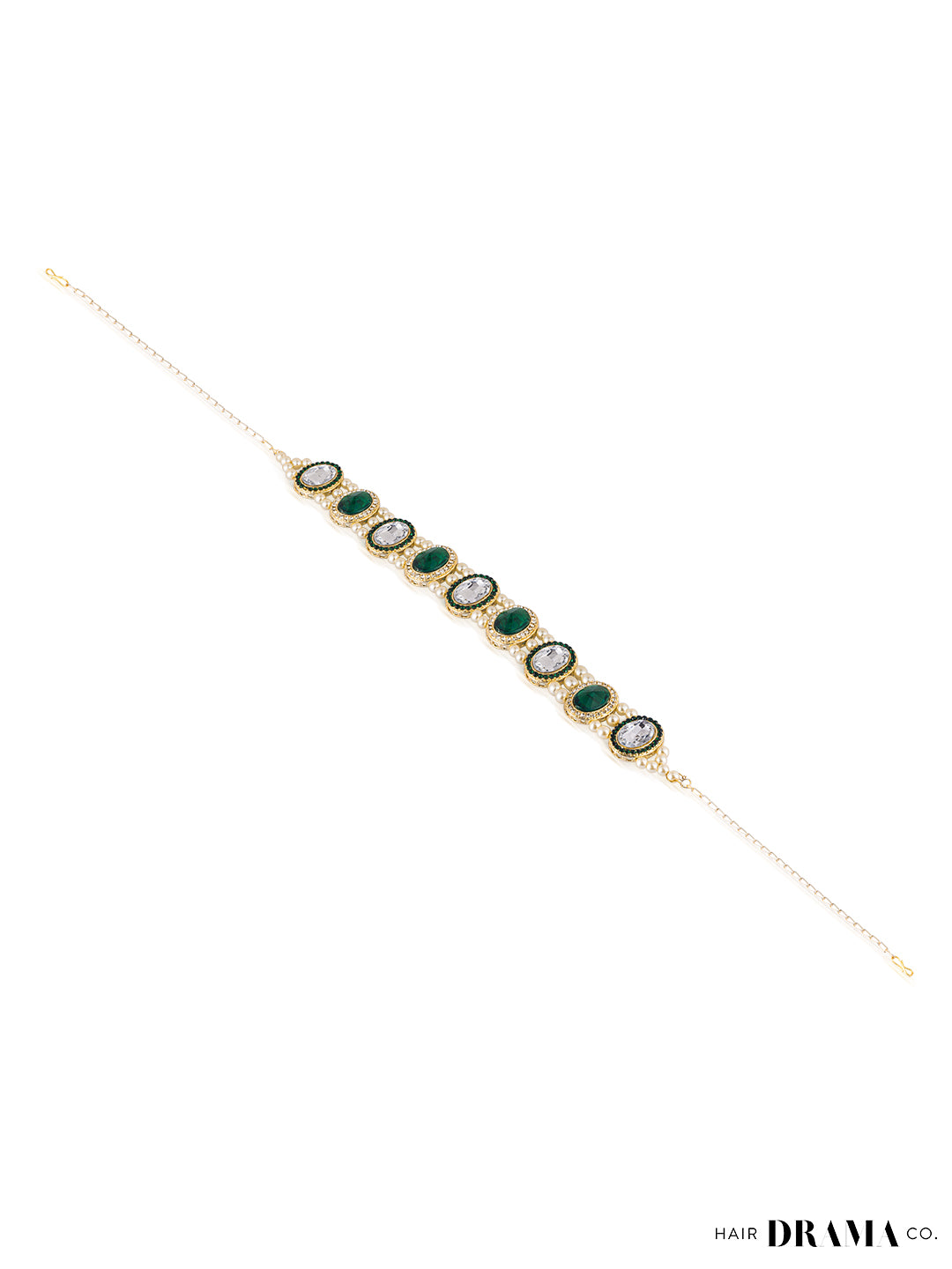 Women Green Hair Band With Pearls And Crystals