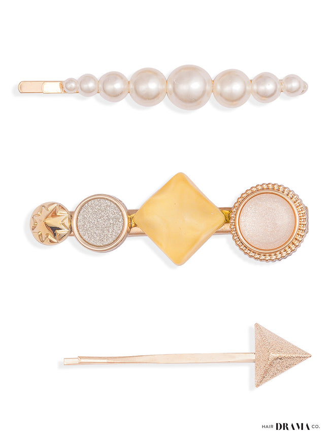 Women Yellow Arrow Pins Set Of 3