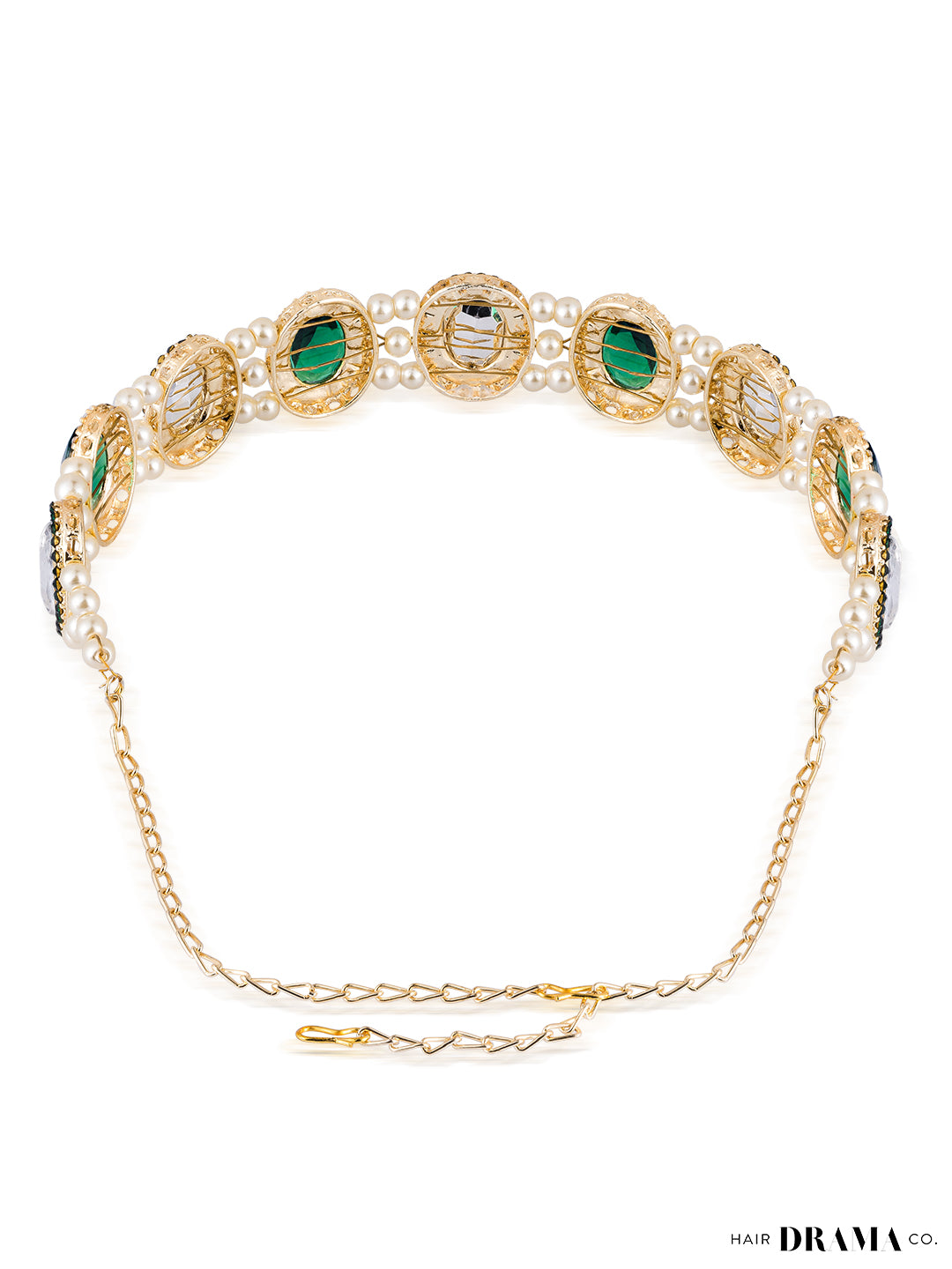 Women Green Hair Band With Pearls And Crystals