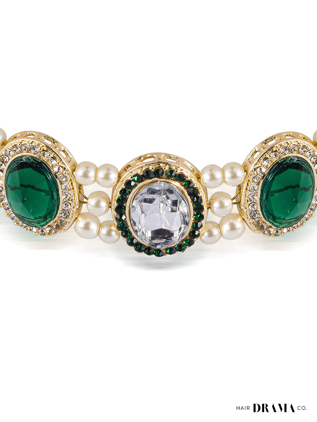 Women Green Hair Band With Pearls And Crystals