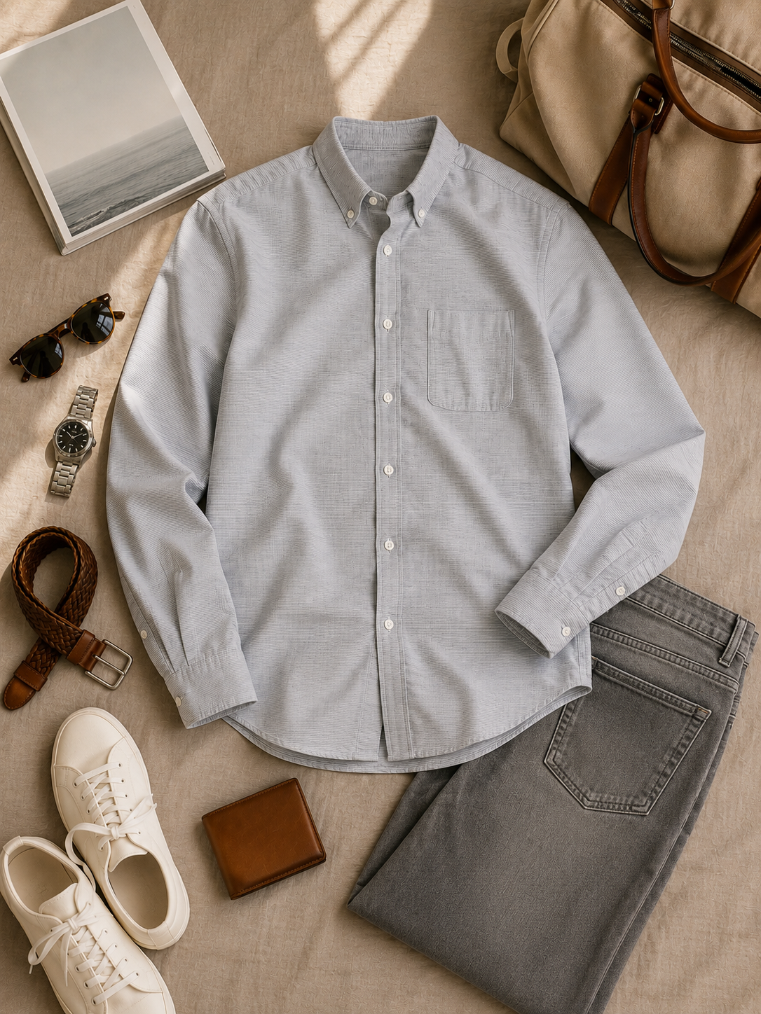 Men Light Grey Micro Stripe Shirt