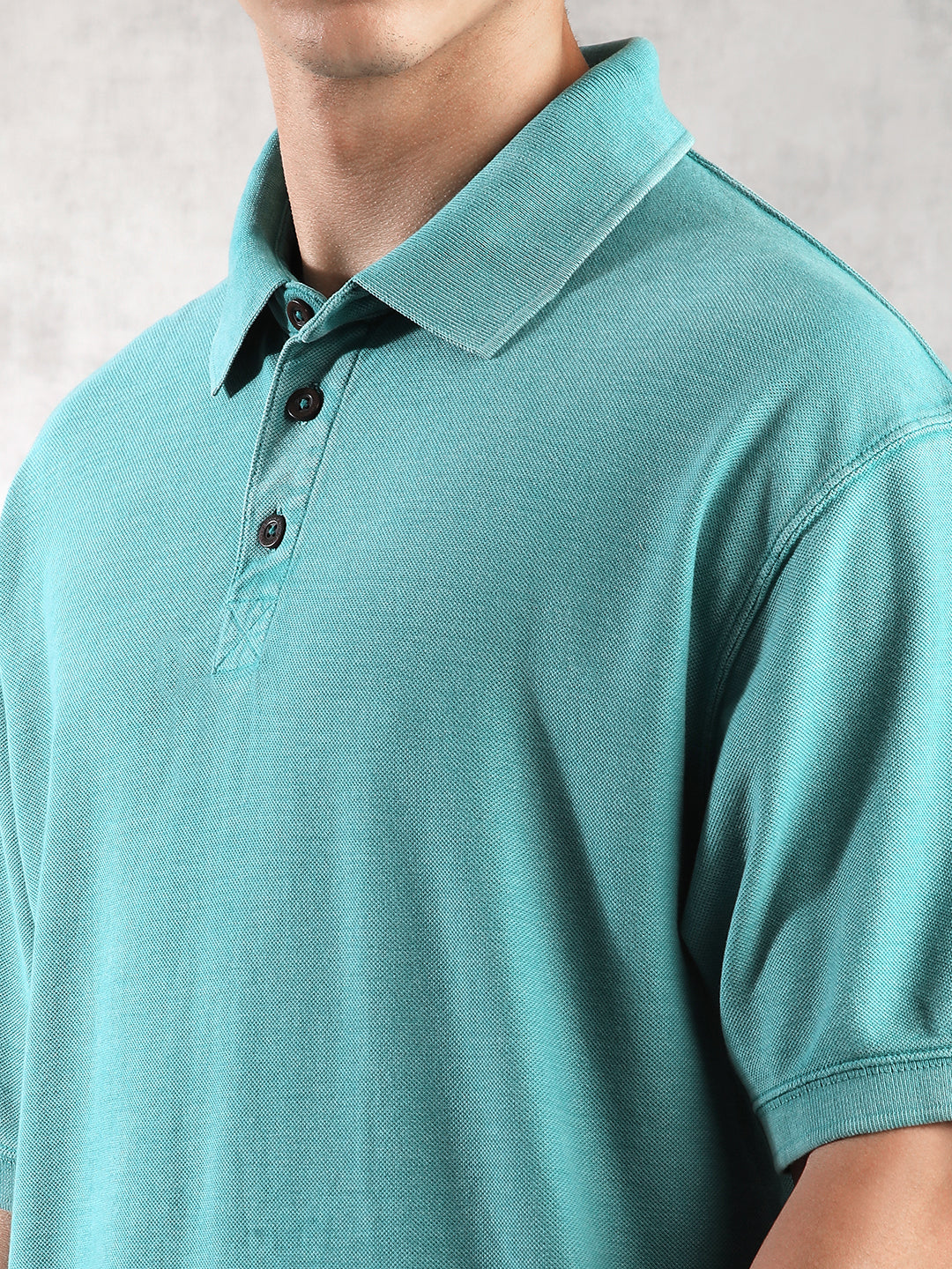 Men Teal Drop Shoulder Oversize Polo T-Shirt