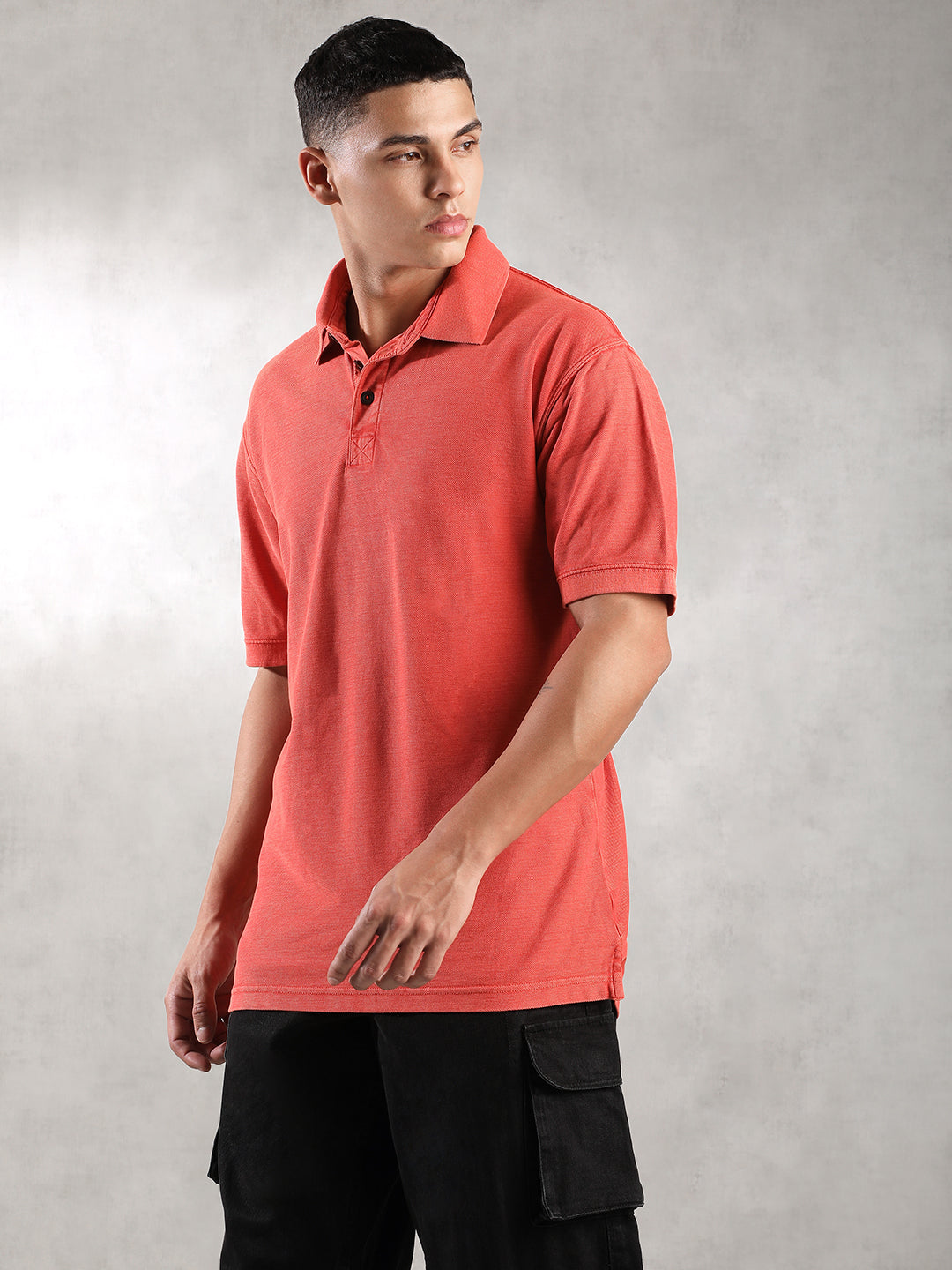 Men Coral Drop Shoulder Oversize Polo T-Shirt