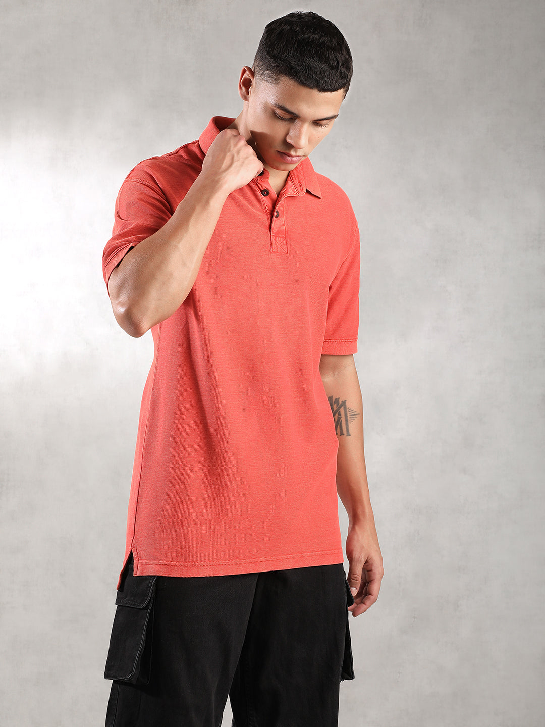 Men Coral Drop Shoulder Oversize Polo T-Shirt