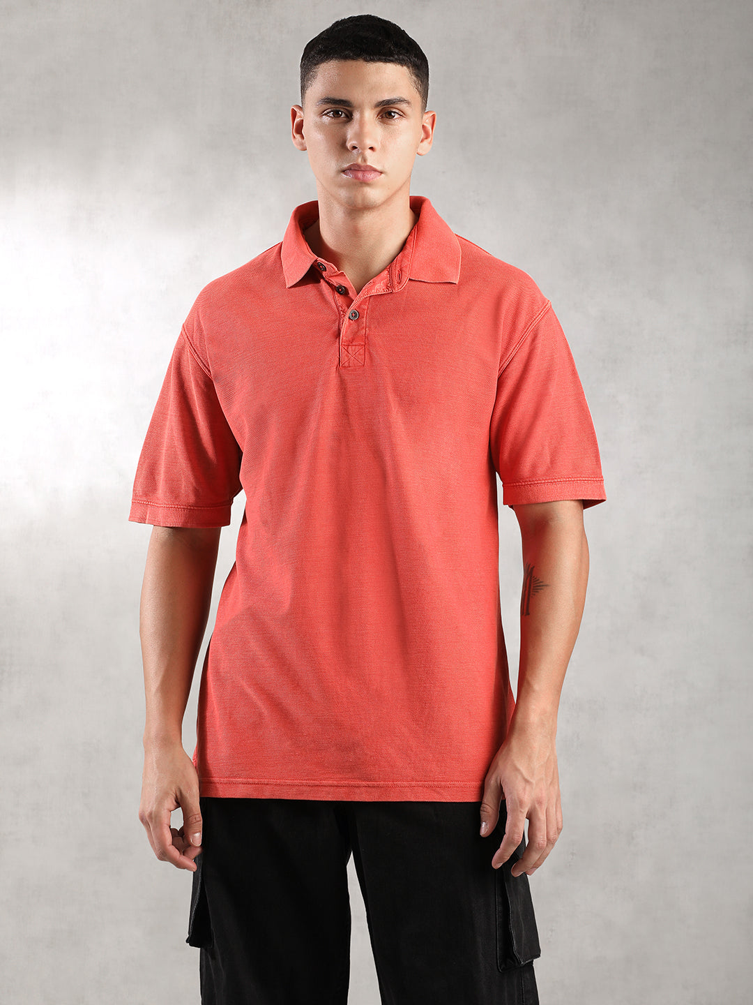 Men Coral Drop Shoulder Oversize Polo T-Shirt