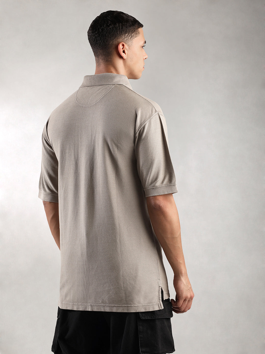 Men Khaki Drop Shoulder Oversize Polo T-Shirt