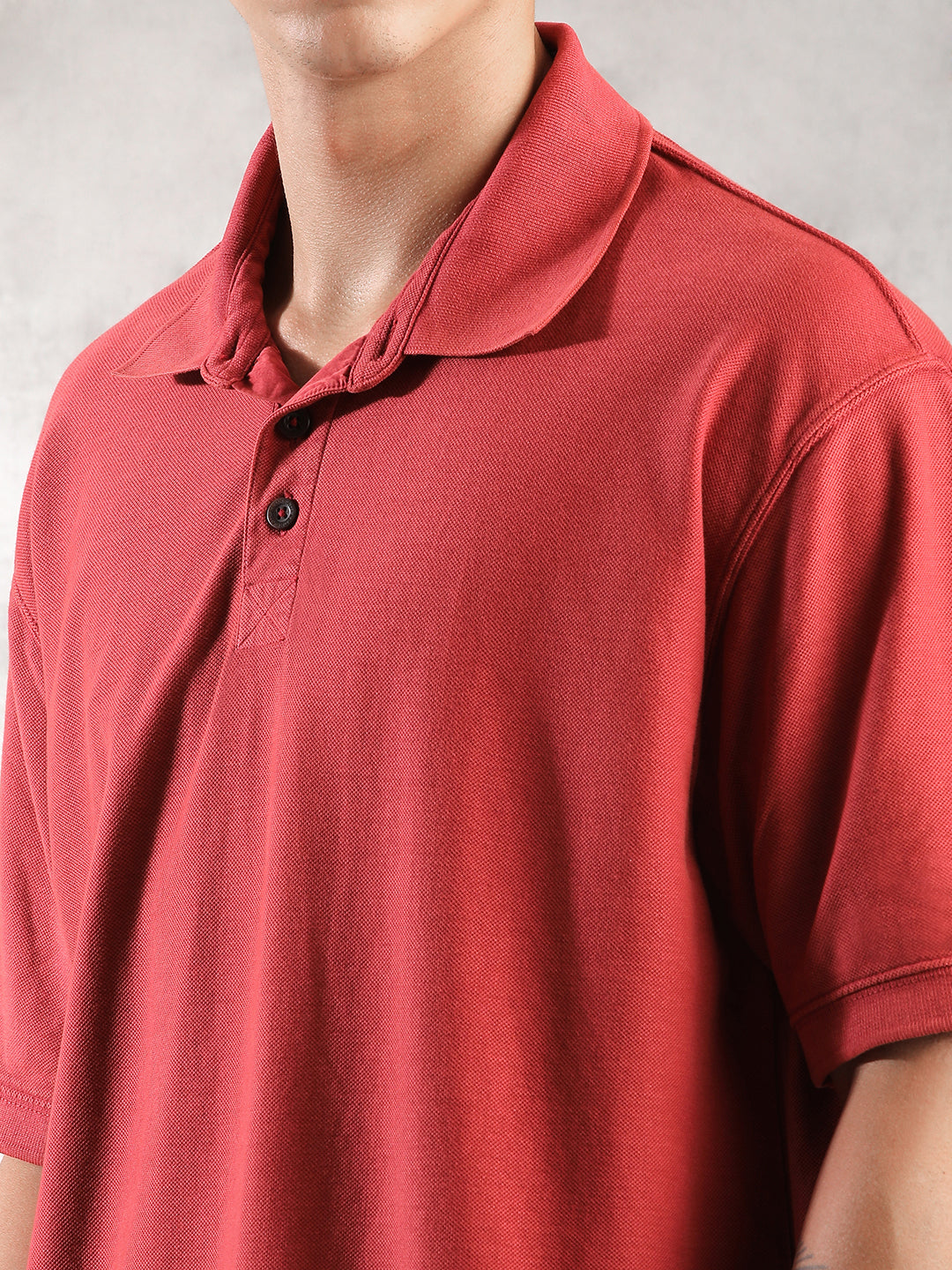 Men Bright Red Drop Shoulder Oversize Polo T-Shirt