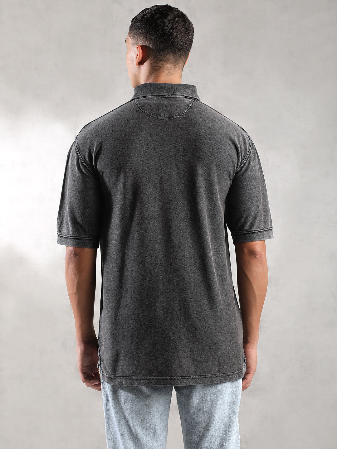 Men Charcoal Drop Shoulder Oversize Polo T-Shirt