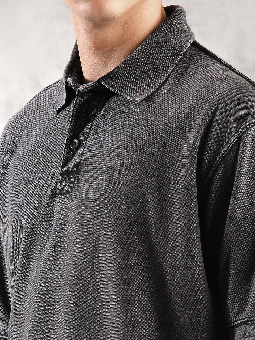 Men Charcoal Drop Shoulder Oversize Polo T-Shirt