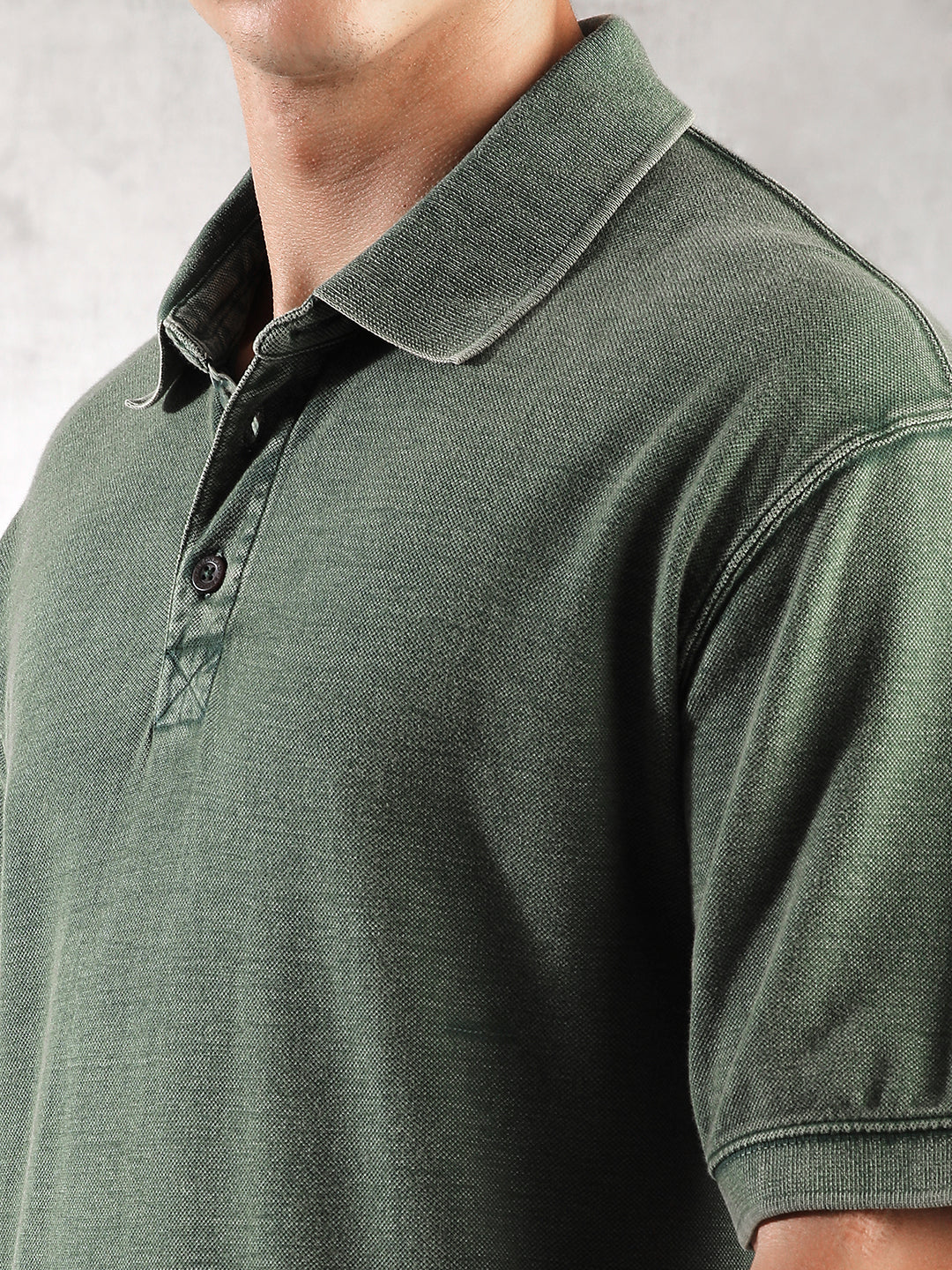 Men Green Drop Shoulder Oversize Polo T-Shirt