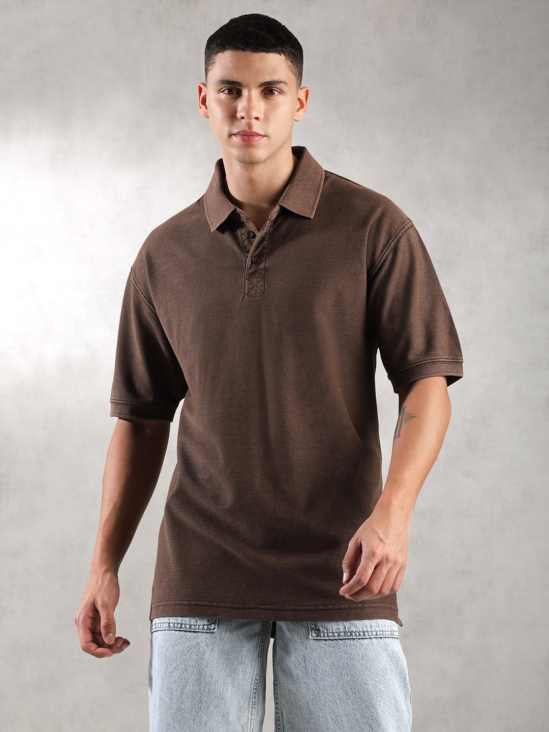 Men Choco Drop Shoulder Oversize Polo T-Shirt