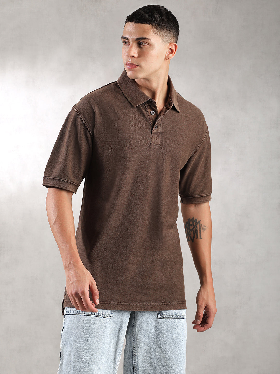 Men Choco Drop Shoulder Oversize Polo T-Shirt