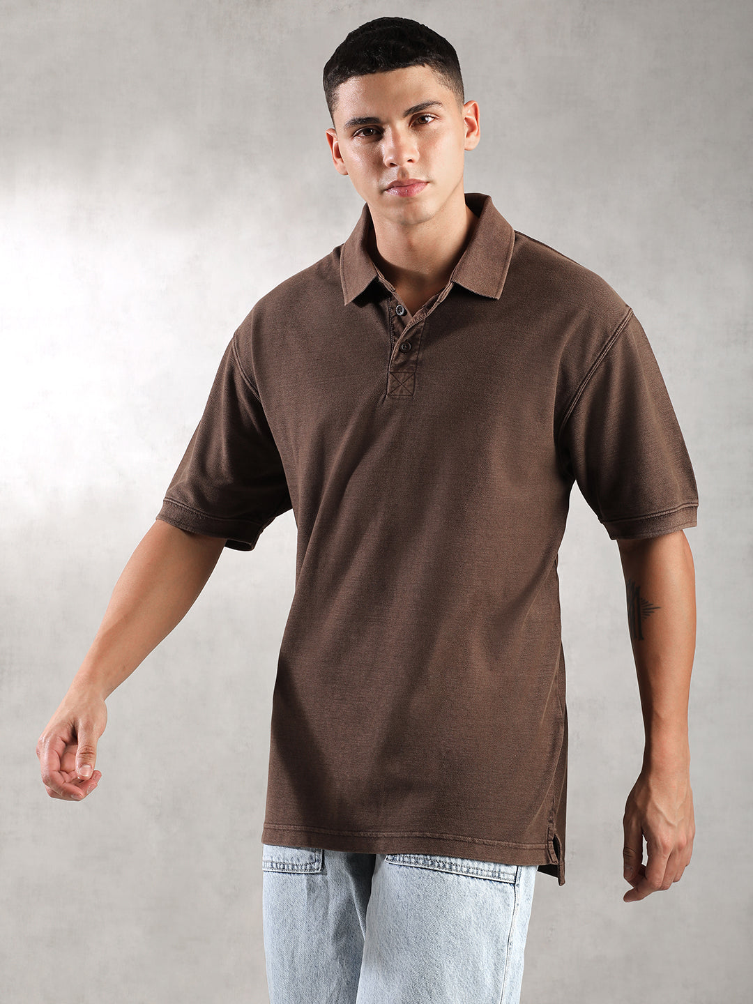 Men Choco Drop Shoulder Oversize Polo T-Shirt