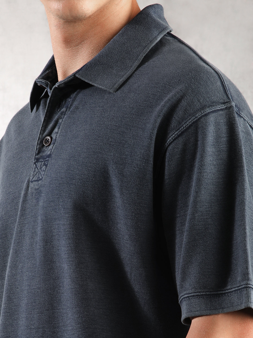 Men Navy Drop Shoulder Oversize Polo T-Shirt