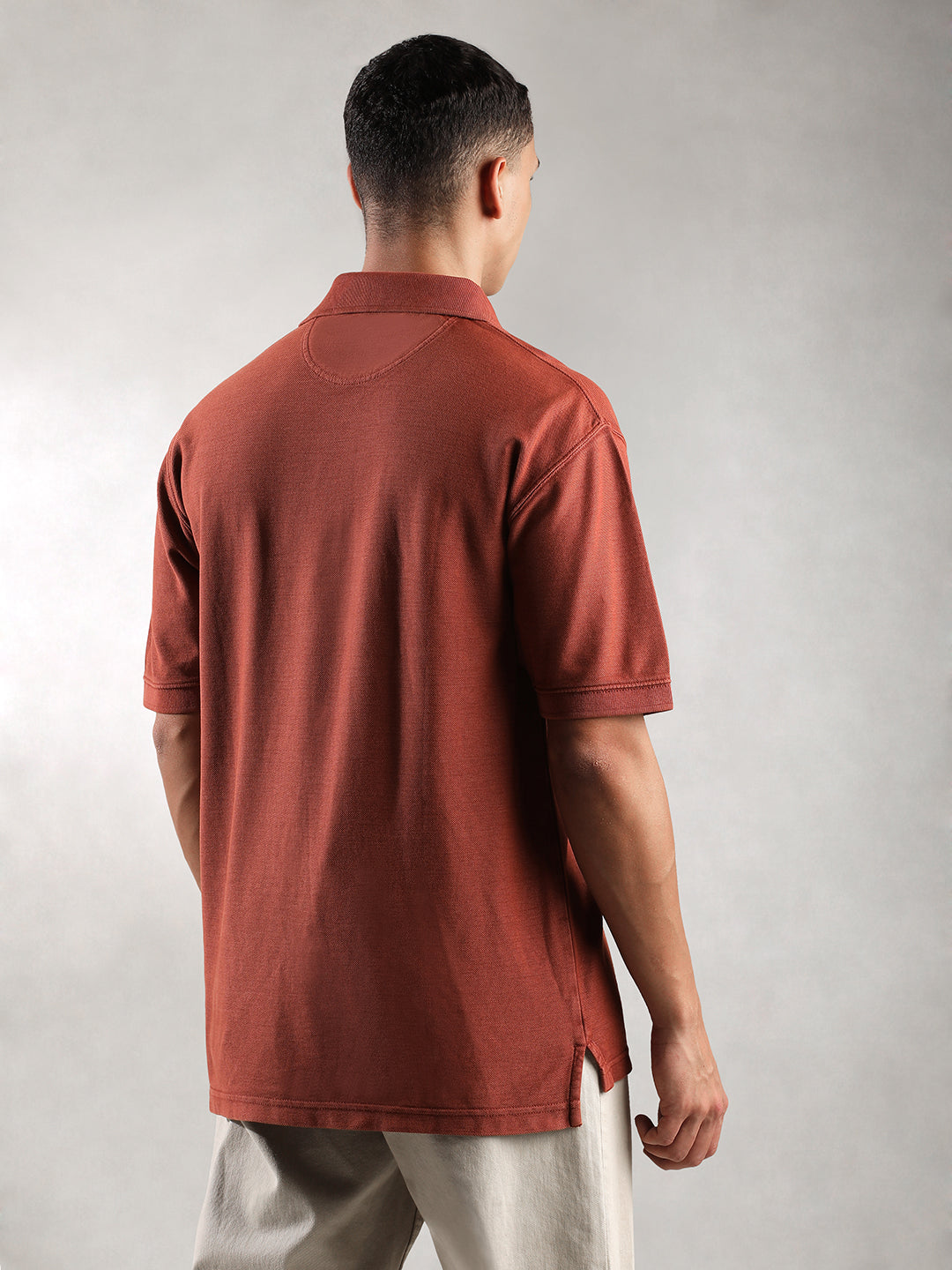 Men Rusty Orange Drop Shoulder Oversize Polo T-Shirt