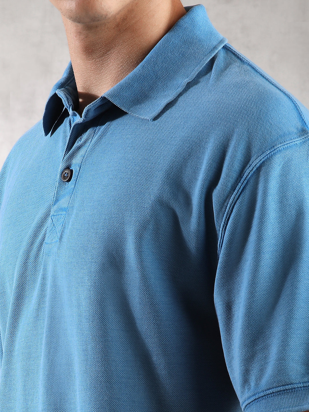 Men Drop Shoulder Oversize Polo Blue T-Shirt