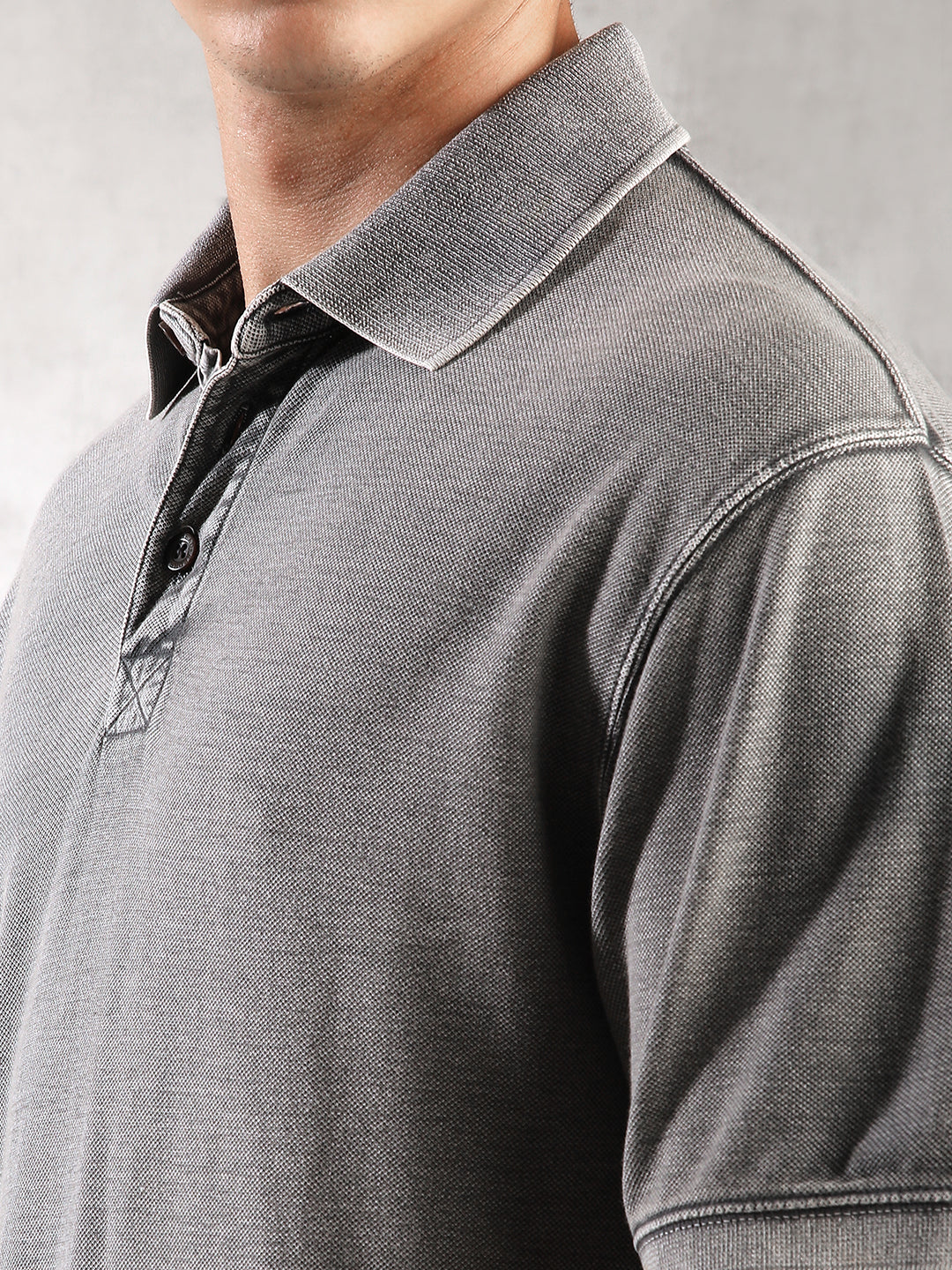 Men Grey Drop Shoulder Oversize Polo T-Shirt