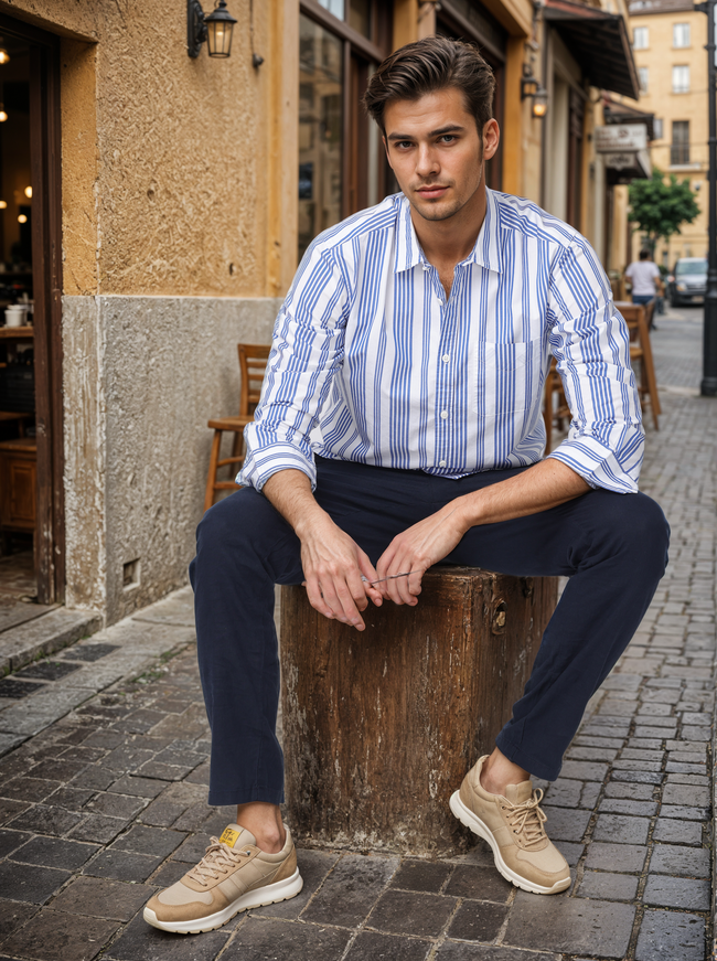 Men Blue Regular Fit Striped Shirt