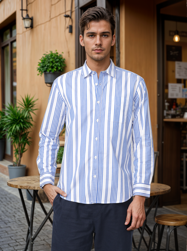Men Blue Regular Fit Striped Shirt