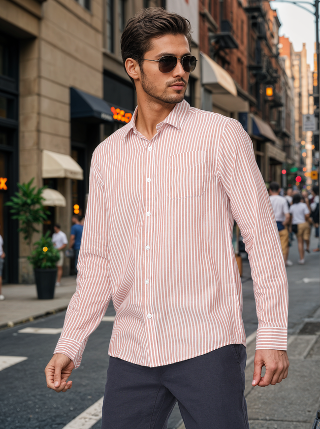 Men Brown Regular Fit Striped Shirt
