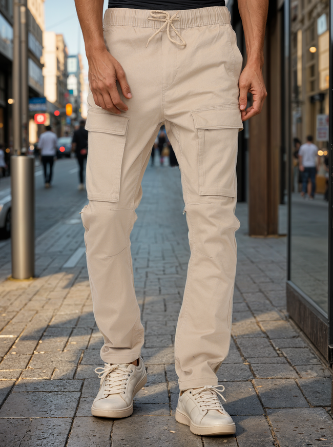 Men Beige Regular Fit Cargo Pants