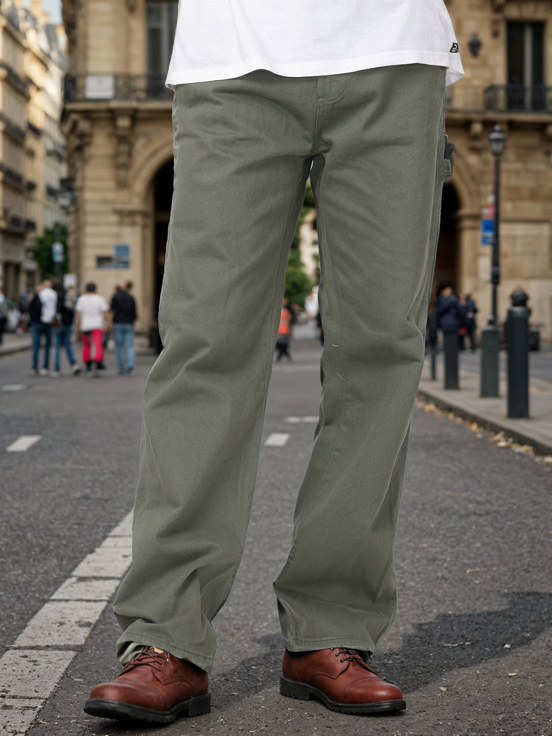 Men Green Baggy Fit Carpenter Pants